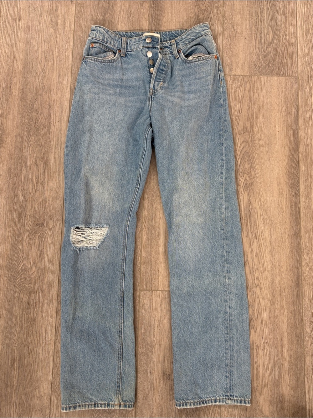 H&M Light Blue Wide Leg Distressed Jeans